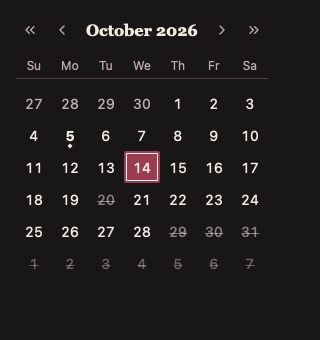 Calendar 深色主题渲染快照