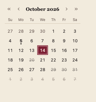 Calendar 浅色主题渲染快照