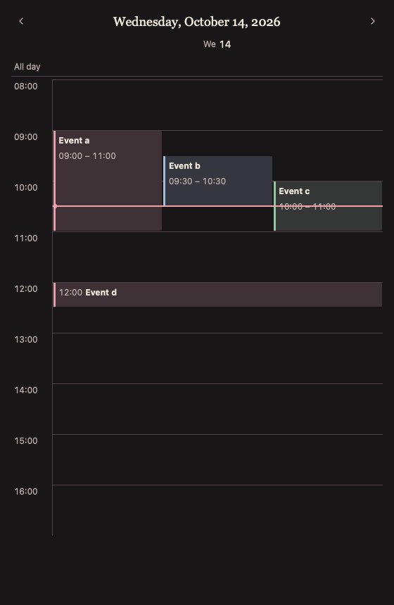CalendarDayView 深色主题渲染快照
