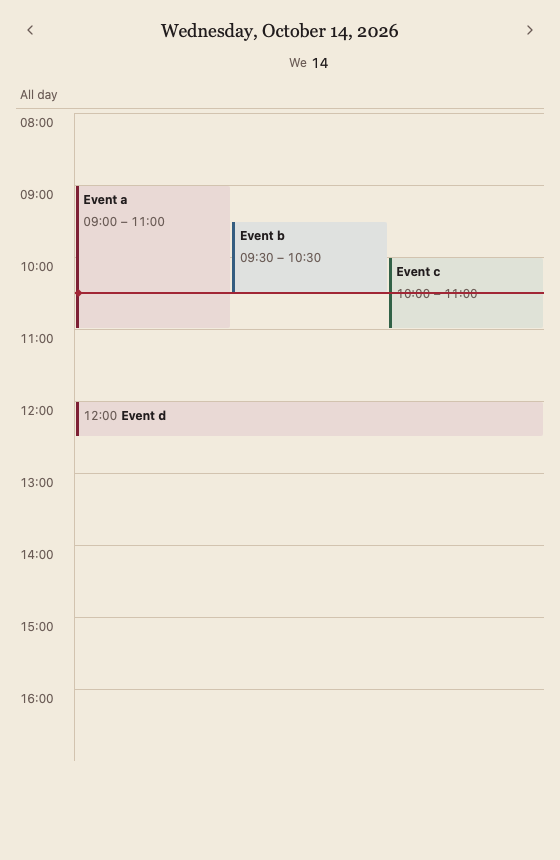 CalendarDayView 浅色主题渲染快照