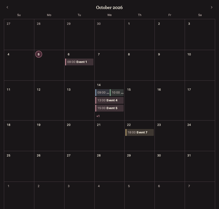 CalendarMonthView 深色主题渲染快照