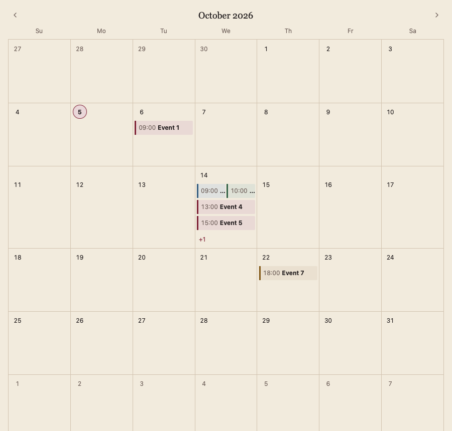 CalendarMonthView 浅色主题渲染快照