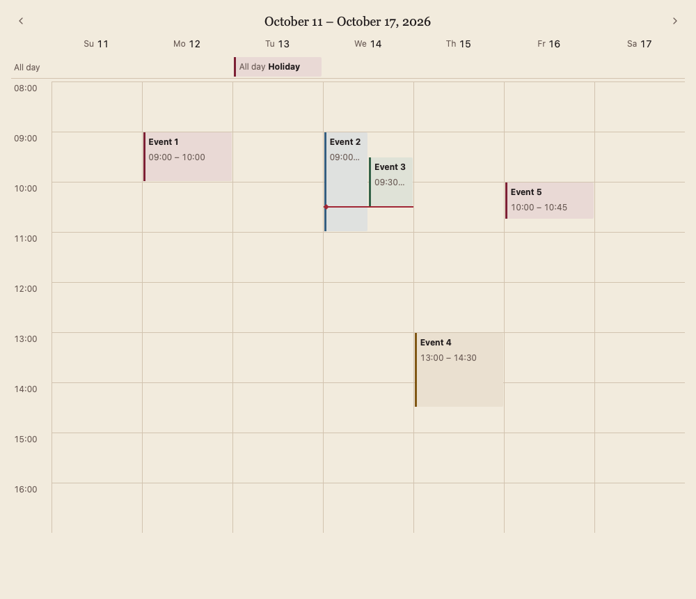 CalendarWeekView 浅色主题渲染快照