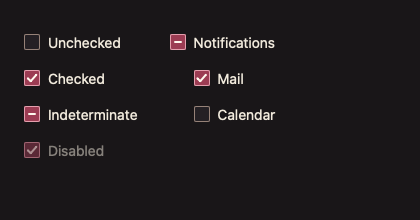 Checkbox 深色主题渲染快照