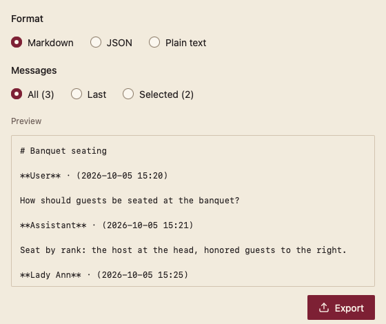 ConversationExport 浅色主题渲染快照