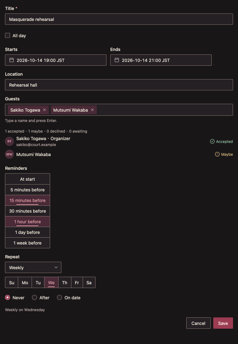 EventEditor 深色主题渲染快照