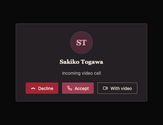 IncomingCallDialog 深色主题渲染快照