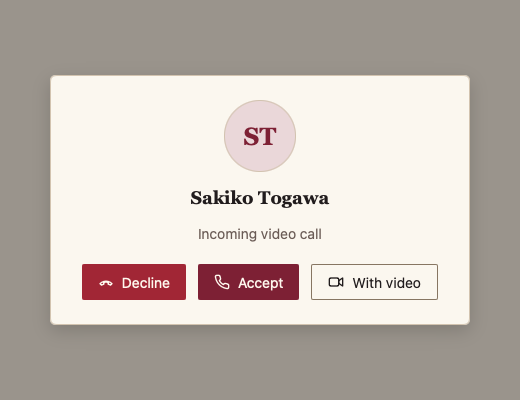 IncomingCallDialog 浅色主题渲染快照