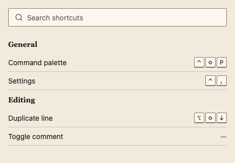 KeyboardShortcutsList 浅色主题渲染快照