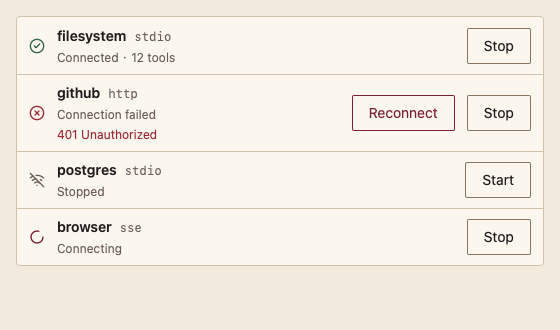 MCPServerList 浅色主题渲染快照