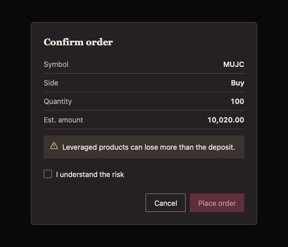 OrderConfirmDialog 深色主题渲染快照