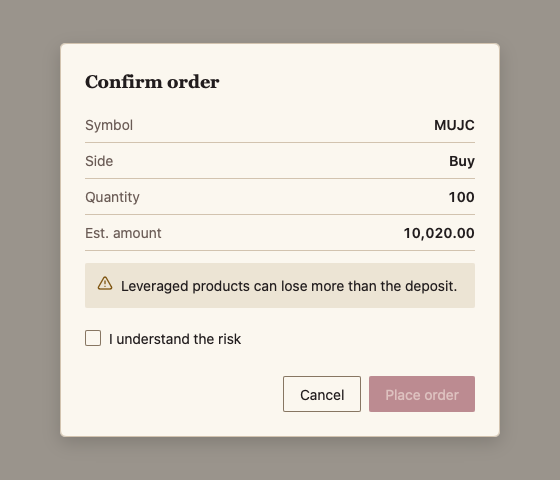 OrderConfirmDialog 浅色主题渲染快照