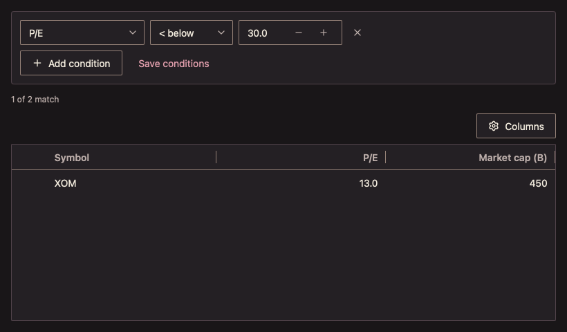 Screener 深色主题渲染快照