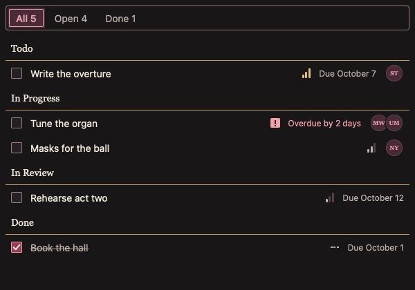 TaskList 深色主题渲染快照