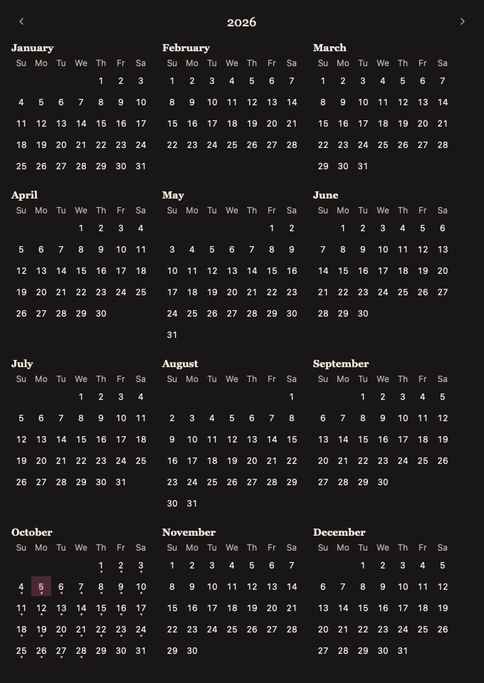 YearView 深色主题渲染快照