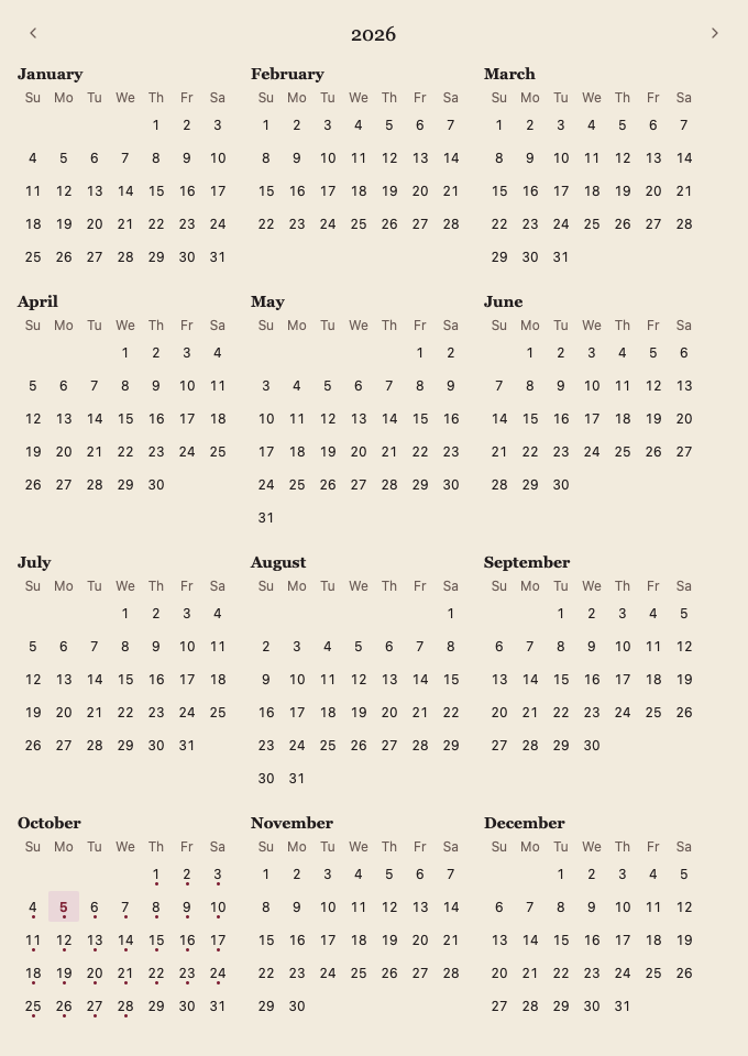 YearView 浅色主题渲染快照